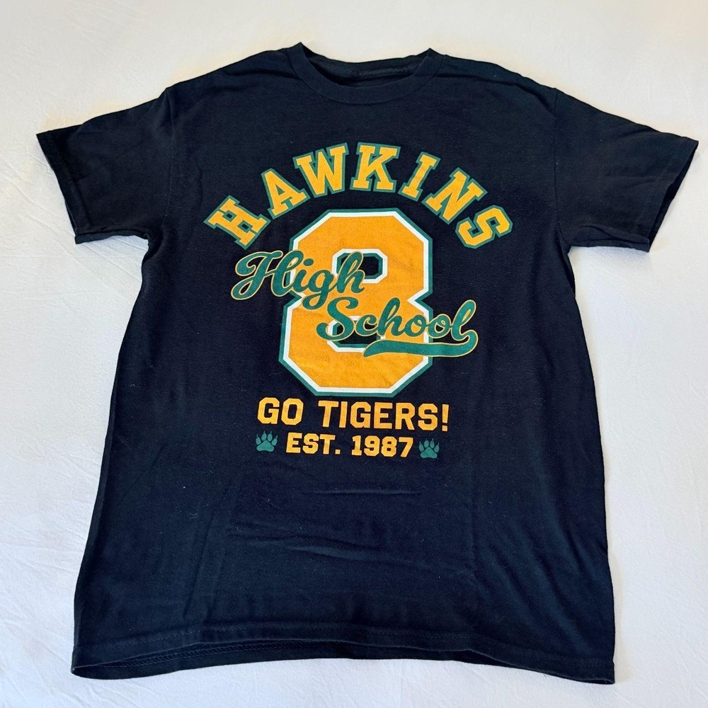 Netflix Stranger Things Hawkins High Tigers Graphic Tee Navy Blue Small